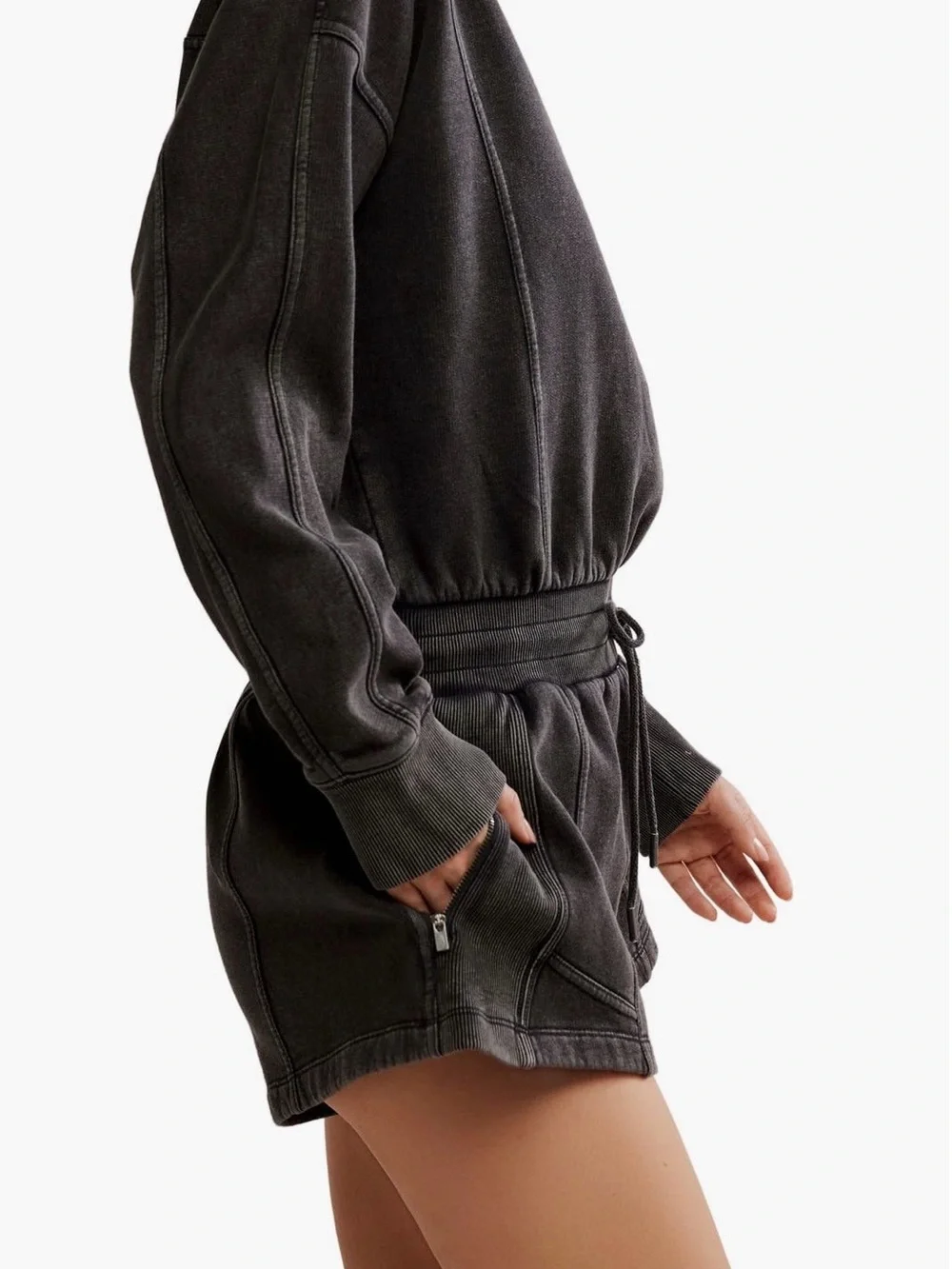 Free People stoned washed Black Intercept Romper Size L NWT